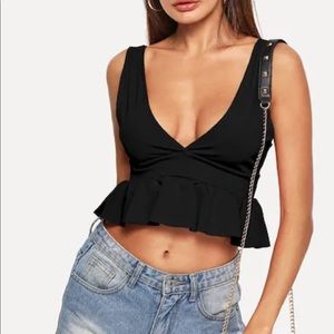 Black cropped peplum tank